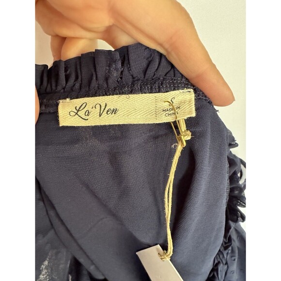 Revolve La Ven NWT Women’s Navy Blue Swiss Dot Blouse Size Small - Picture 7 of 7